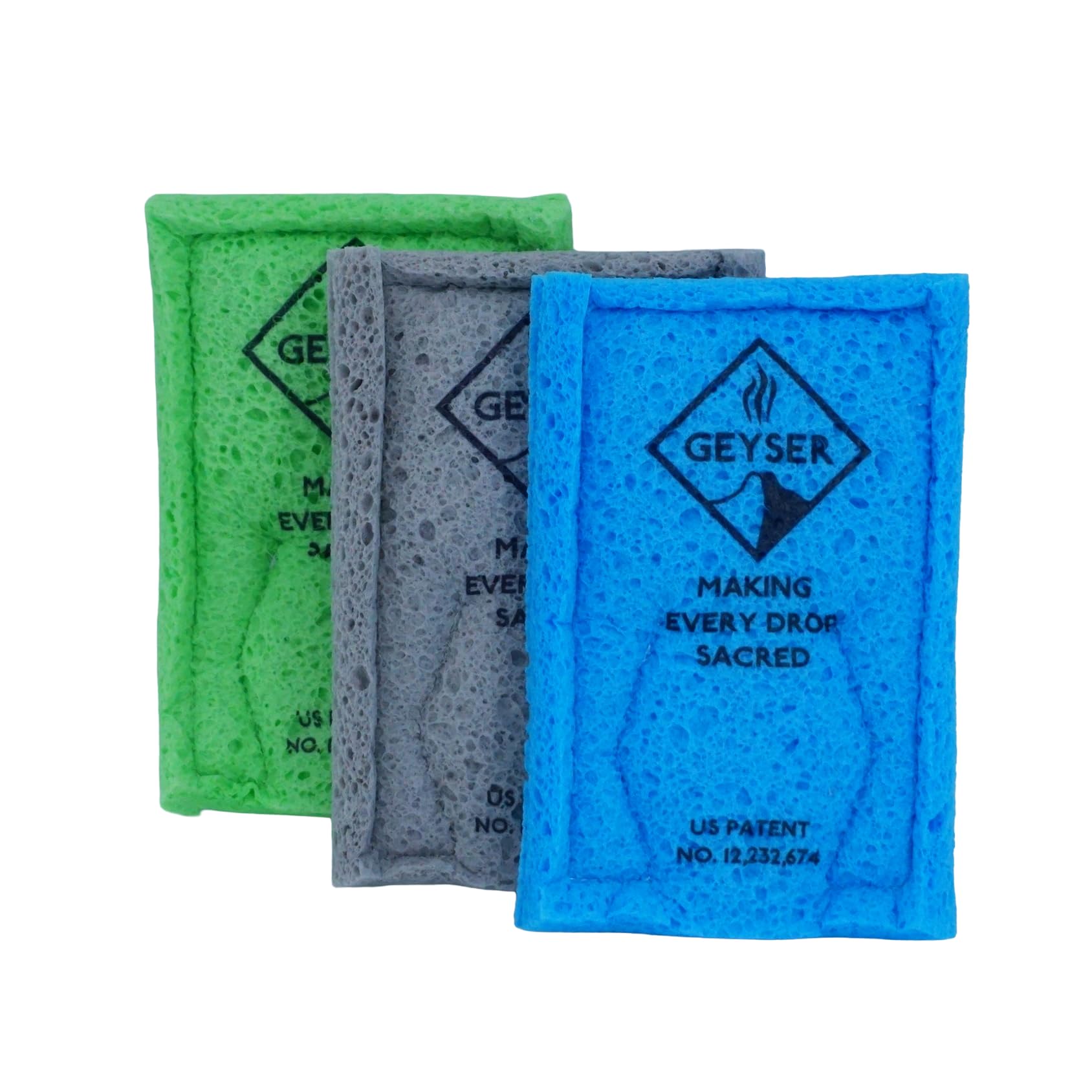 Geyser EcoSponge Ersatz-Badeschwämme für das Geyser EcoShower oder Reinigungsset für Camping, Wohnmobil, Überlandung und Freizeit im Freien, sortiert, 3er-Pack
