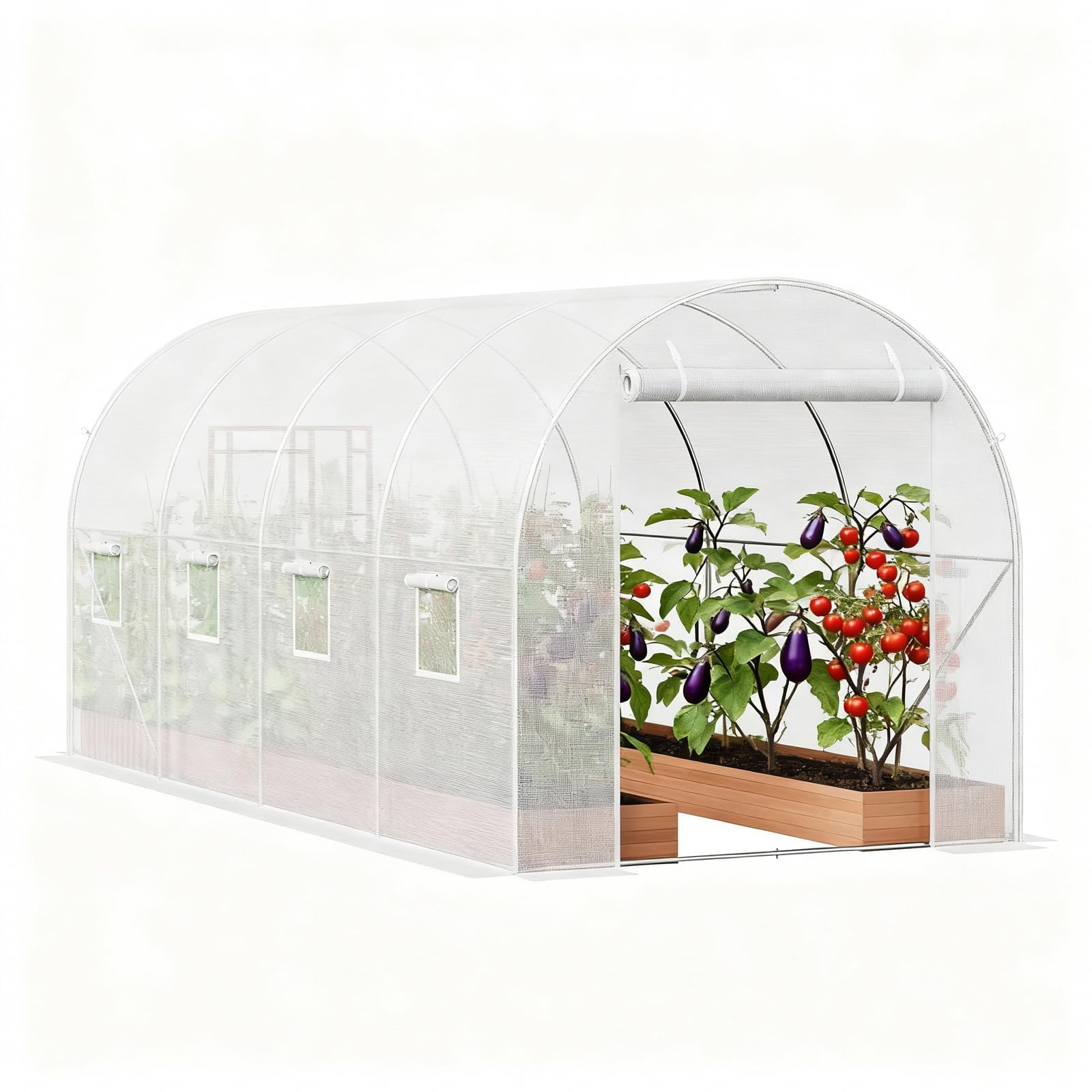 Garvee Invernadero de jardín túnel con Estructura de Acero galvanizado Robusto, Cobertura de Red PE 140 g Anti-UV, 8 Ventanas enrollables y Puerta Doble Cremallera, ventilación óptima, Ideal para