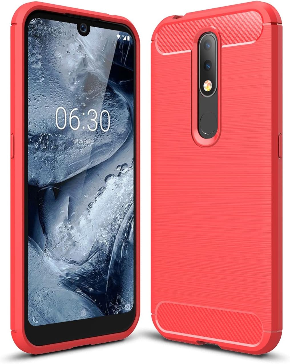 Compatible with Nokia 4.2 Case, Carbon Fiber Texture Design & Leather Texture Design Back Cover Anti-Scratch Shock Absorption Case for Nokia 4.2 (Red)