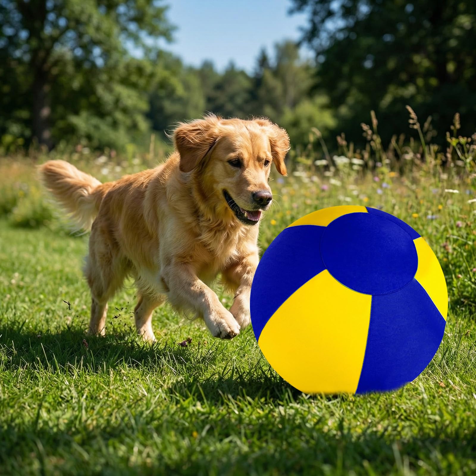 Palla da pastore cani con copertura protettiva e giocattolo per addestramento del cane con pompa per pastore border collie, addestramento all'aperto e gioco in cortile (55 cm giallo blu)