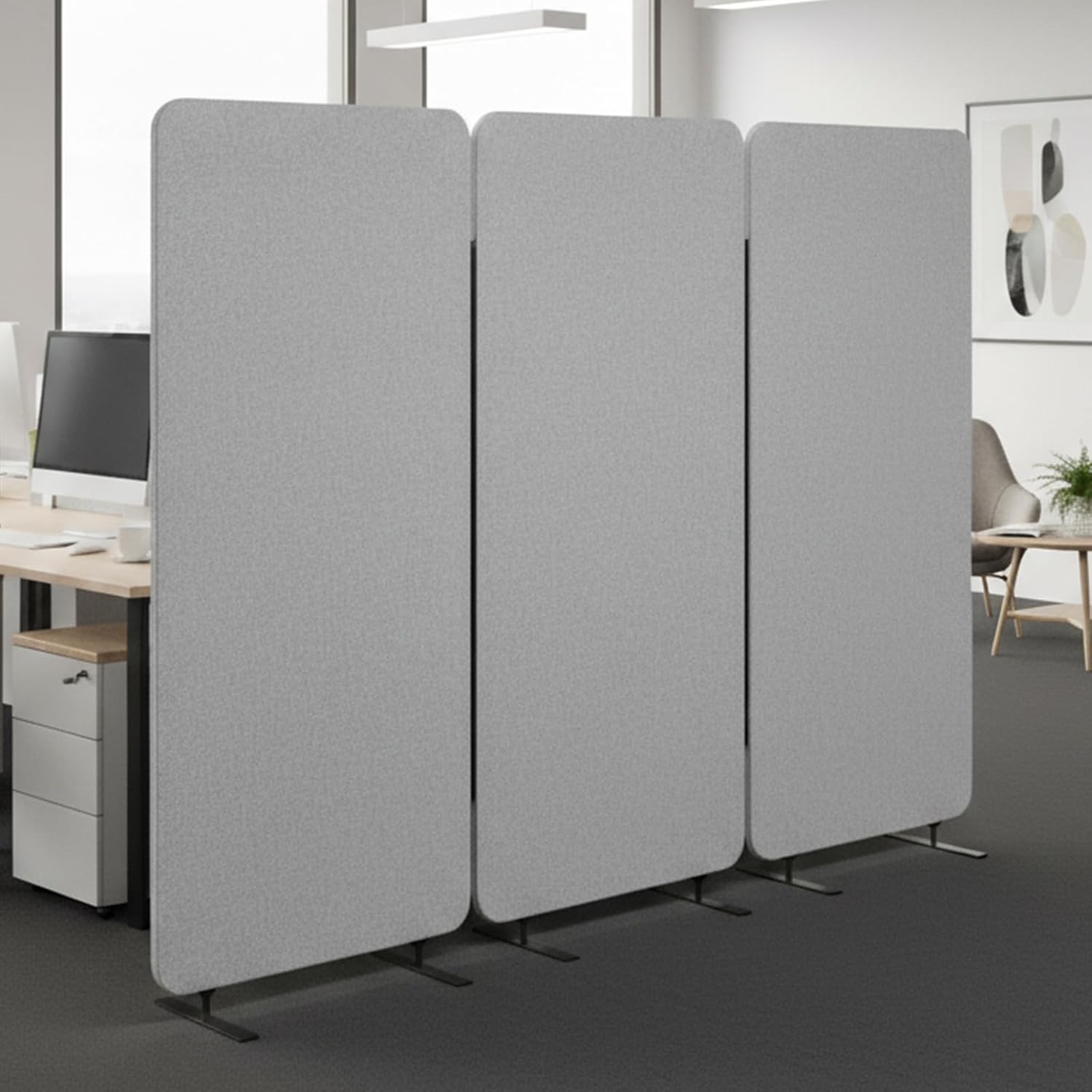 Houseables Partition Wall, Soundproof Room Dividers, Office Partitions, Sound Proof Dividers, Office Privacy Panel, Acoustic Privacy Panels, Noise Dampening Walls, Separator, Cubicle, Grey, 3PC, 72x67