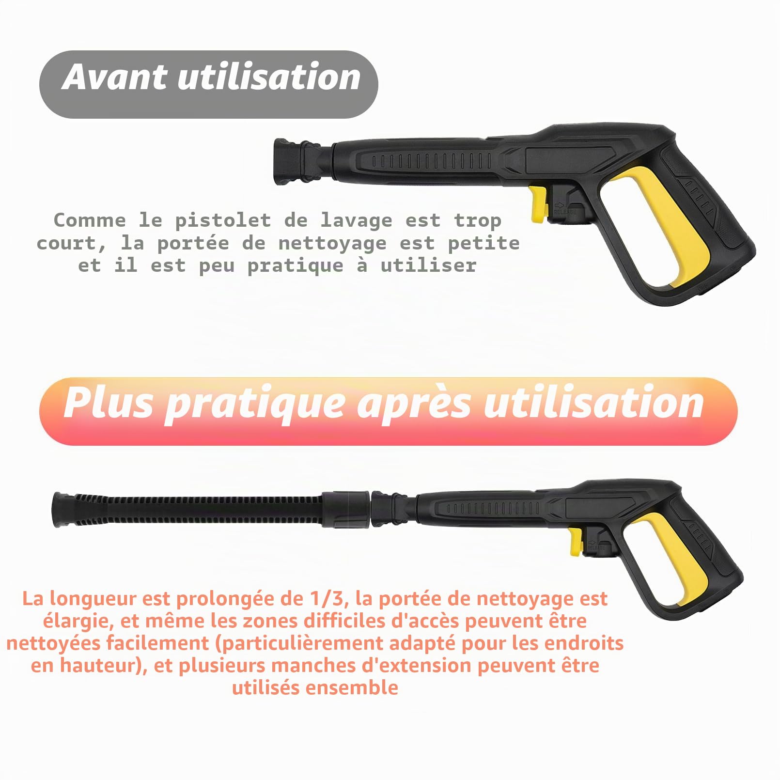 Fai Top Lot de 2 extensions de lance de spray - 0,4 m - Compatible avec les nettoyeurs haute pression Karcher K2-K7