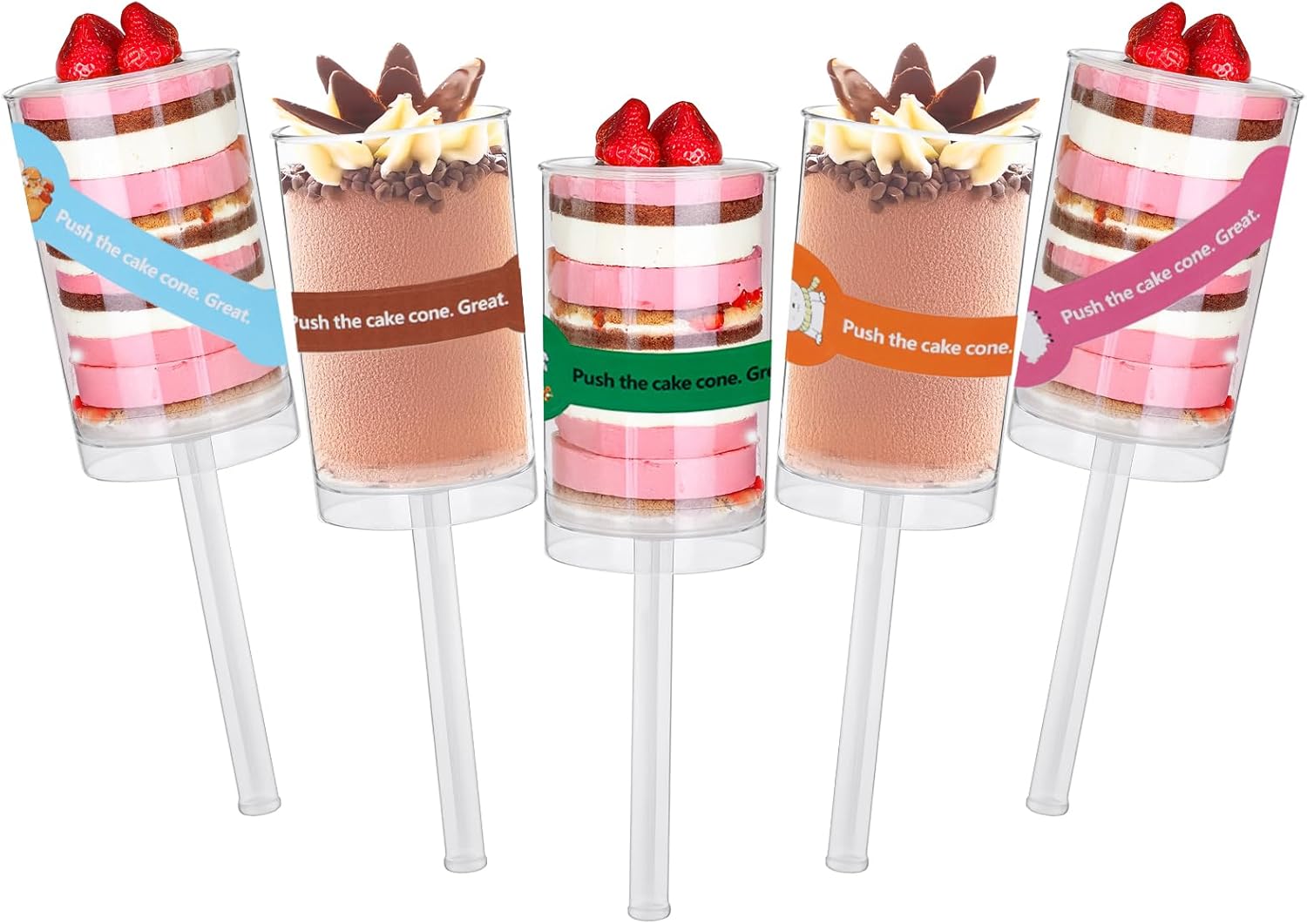 50 Pack Reusable Cake Push Pop Containers with Lids, Clear, 2" x 2" x 6.9" Cylindrical, All Occasions