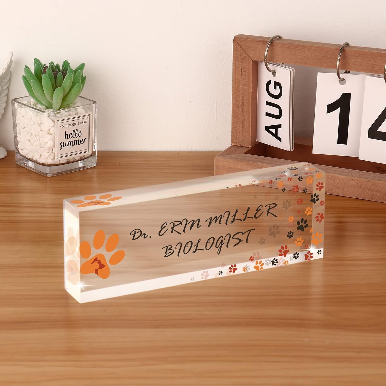 Name Plate for Desk, Custom Personalized Acrylic Nameplate, Boss Lady Office Decor, Cute Dog Paw Design (Dog Paw)