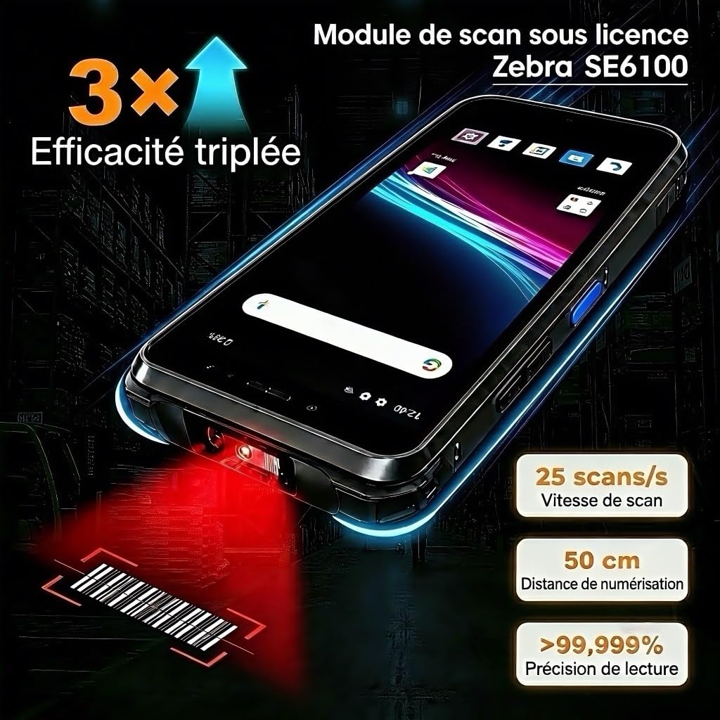 FARSET F35 Scanner de Codes-Barres Android avec Moteur sous Licence Zebra, Ordinateur Mobile PDA Portable, 5G LTE & WiFi 6, écran de 6", NFC, 5000 mAh, IP68,1D/2D/QR pour entrepôt et logistique