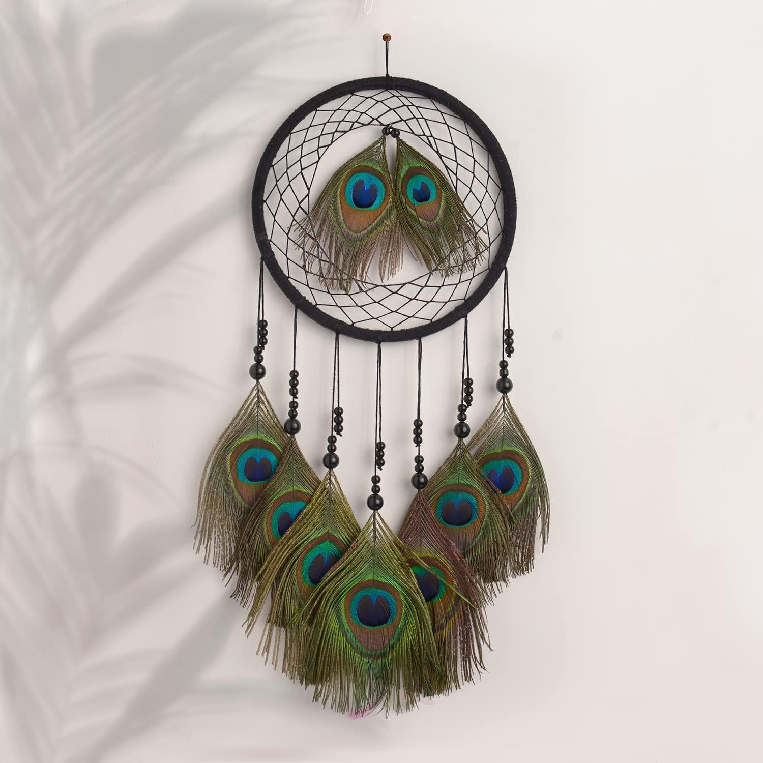 THE URBAN ARTISTIC Wood Peacock Feather Dream Catcher for Positive Energy Decorative Showpiece Wall Hanging, Wall Decor, Bedroom, Living Room Decor, Wall Vastu (25/60 cm) Black (Pack of 2) Large-picture-34
