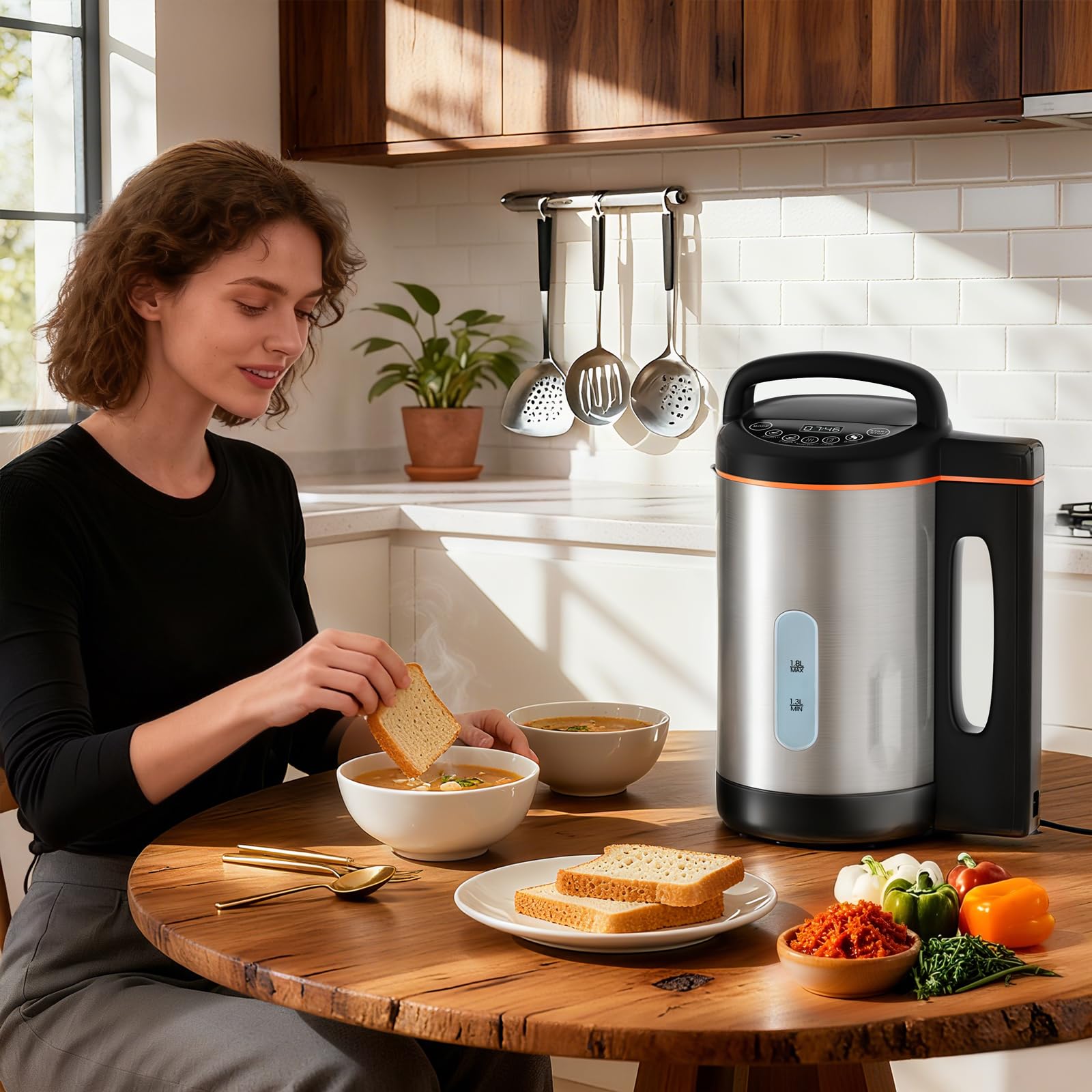 Zuppa elettrica multifunzione da 1,8 l, in acciaio inox, 1000 W, con funzione mixer, 4 programmi, timer, funzione di mantenimento del calore, autopulente per zuppe frullati