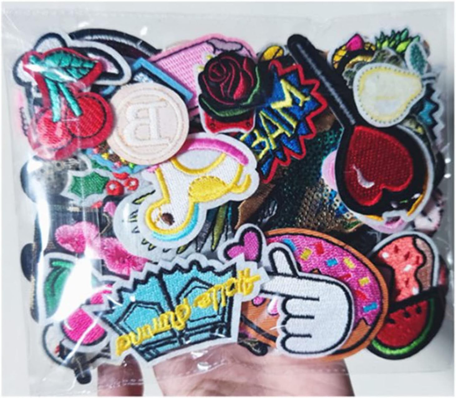 50Pcs Iron On Patches with Sewing Kit Random Assorted Styles Cute Cartoon Sewing Embroidered Patches for Clothes Repair
