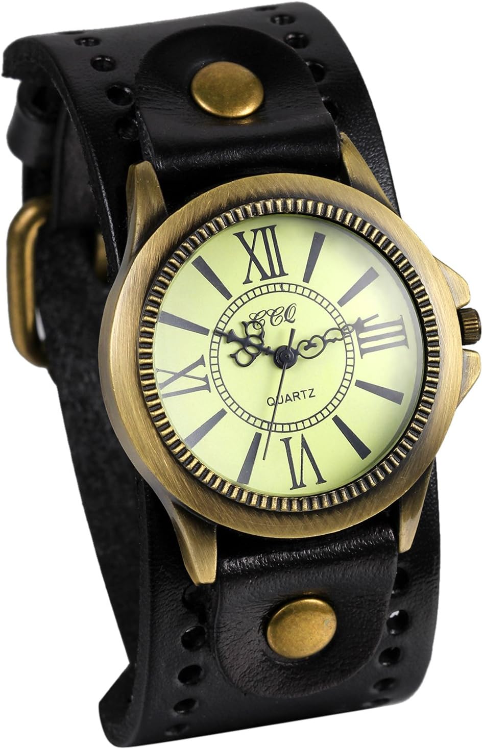 Vintage Wrist Watch Wide Leather Strap Band Cuff Quartz Watches for Men Women Halloween Costumes for Mother's Day