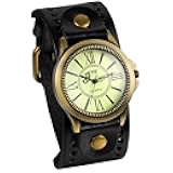 Vintage Wrist Watch Wide Leather Strap Band Cuff Quartz Watches for Men Women Halloween Costumes