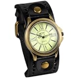 Vintage Wrist Watch Wide Leather Strap Band Cuff Quartz Watches for Men Women Halloween Costumes