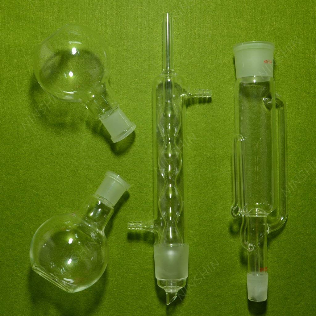 lab Glass,250ml Soxhlet Extractor with Condenser,Pumping Tube and Two 2440 Flat flasks