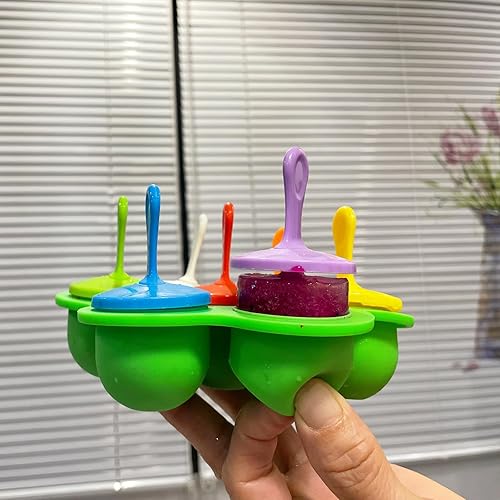 Miniatura 5 de TEIBVG Moldes de silicona para paletas, moldes para paletas de hielo de 7 cavidades, contenedor de almacenamiento de alimentos para bebés con tapa,