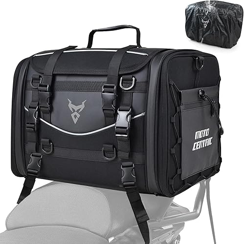 MIGHTYDUTY Bolsa trasera para motocicleta, expandible de gran capacidad, 45-60L, bolsa de equipaje para motocicleta con cubierta para lluvia, tela