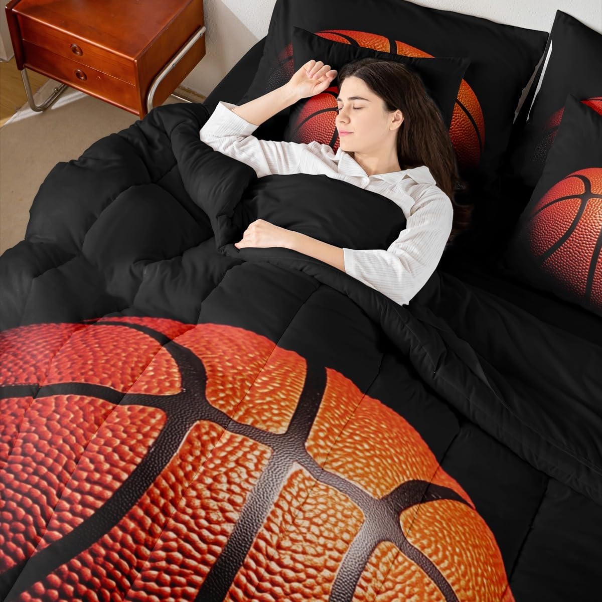 Erosebridal Twin Size Basketball Comforter Set for Boys Kids,Black and Brown Basketball Bedding Sets for Teens,Sports Ball Games Bed in A Bag 7 Piece Breathable,Ball Room Decor for Boys - Image 3