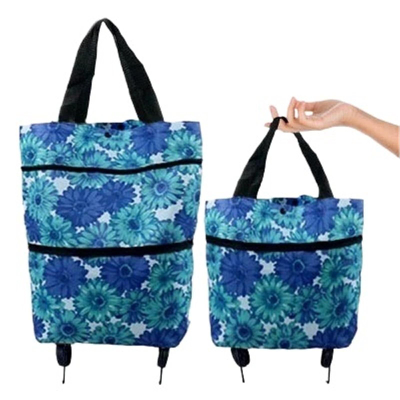Foldable Shopping Bag with Wheels 1pc Portable Folding Reusable Shopping Bags With Wheels Fruit Vegetables Food Organizer(Orange)
