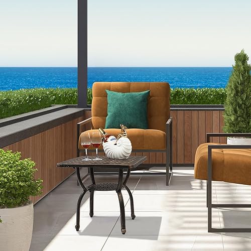 Miniatura 2 de VINGLI Mesa auxiliar de aluminio fundido de 22 pulgadas, mesa auxiliar de patio para todo tipo de clima, mesa auxiliar para patio, porche, terraza,