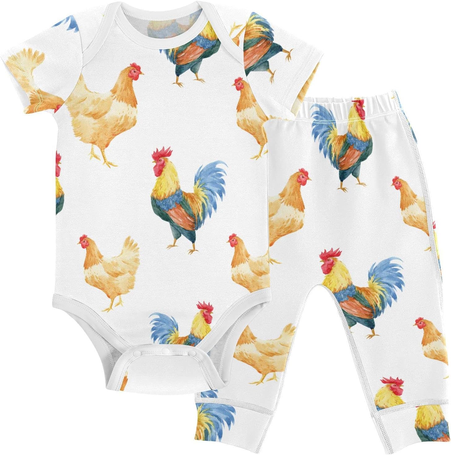 vvfelixl Baby Clothes Set - Cute Cartoon Pattern Bodysuits & Pants Set - Unisex 0-24 Months