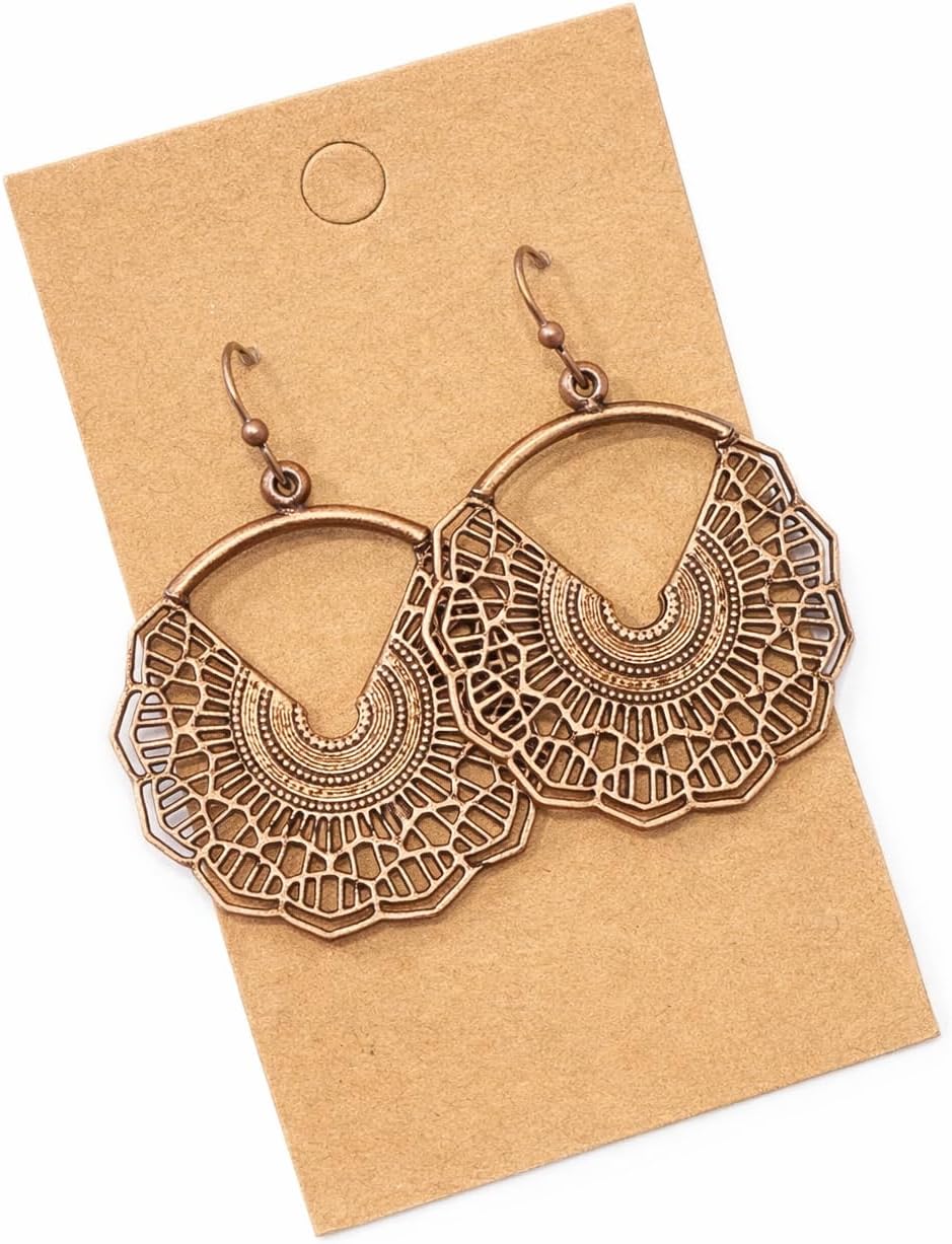 Antique Copper Filigree Hoop Dangle Earrings