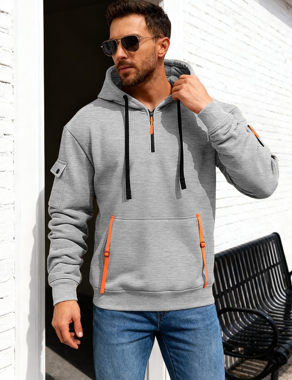 Men's Pullover Hoodies Quarter Zip Long Sleeve Shirts Drawstring Sports Casual Hooded Sweatshirts with Pockets - Image 4