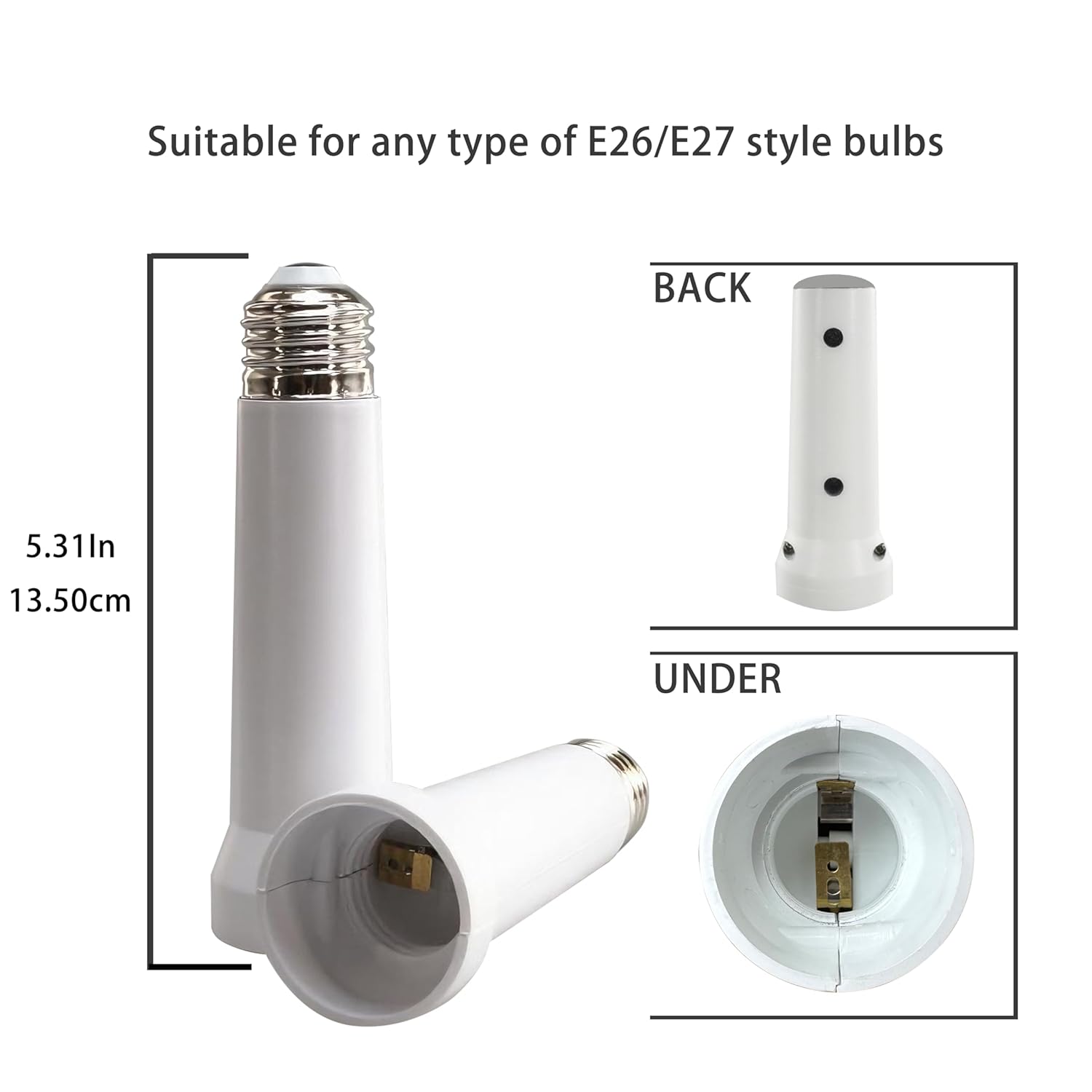 Light Socket Extender, E26/E27 Light Bulb Socket Extender Standard Medium Base, 5.31 inch LED Light Bulb Extension Socket Adapter for Screw in Ceiling Fan Light Socket Fan Extender