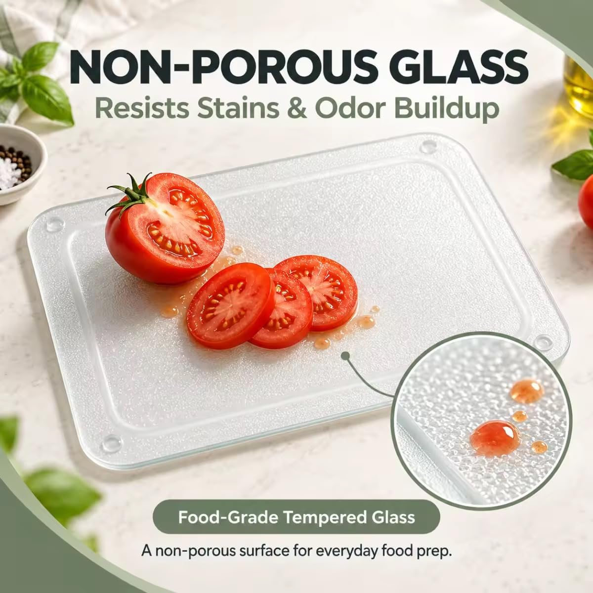 3-Pack Glass Cutting Board with Juice Grooves, Tempered Glass Cutting Boards for Kitchen, Clear Cutting Board with Non-Slip Feet, Dishwasher Safe, Non-toxic (16"x12" & 12"x8" & 9"x6")