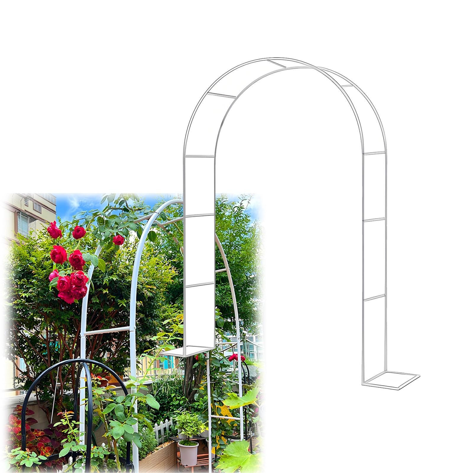 Arche de jardin en métal avec support et base blanche 2x2,30m