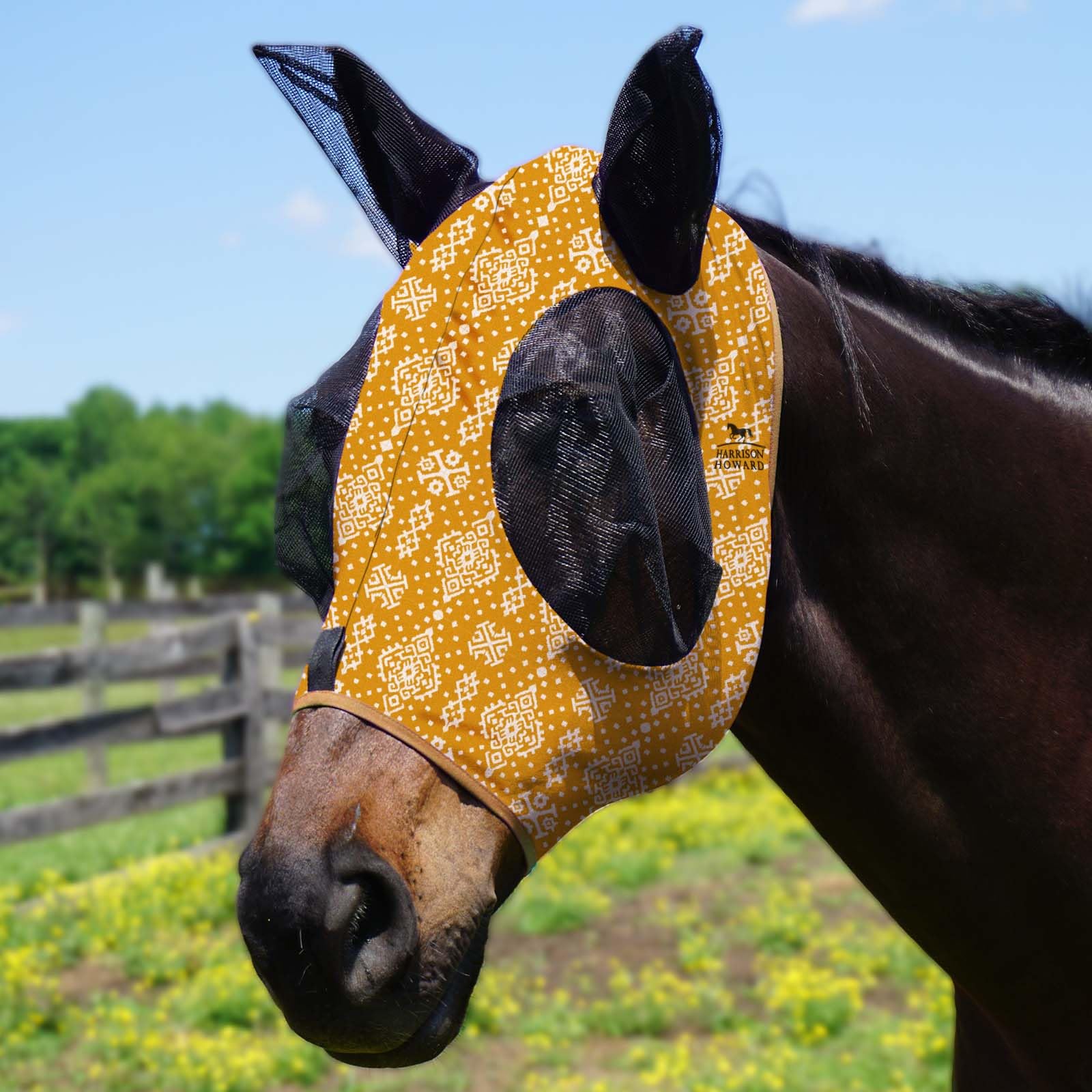 Harrison Howard Super Comfort Stretchy Fly Mask Large Eye Space with UV Protection Soft on Skin with Breathability- Azure Blue M — view 94