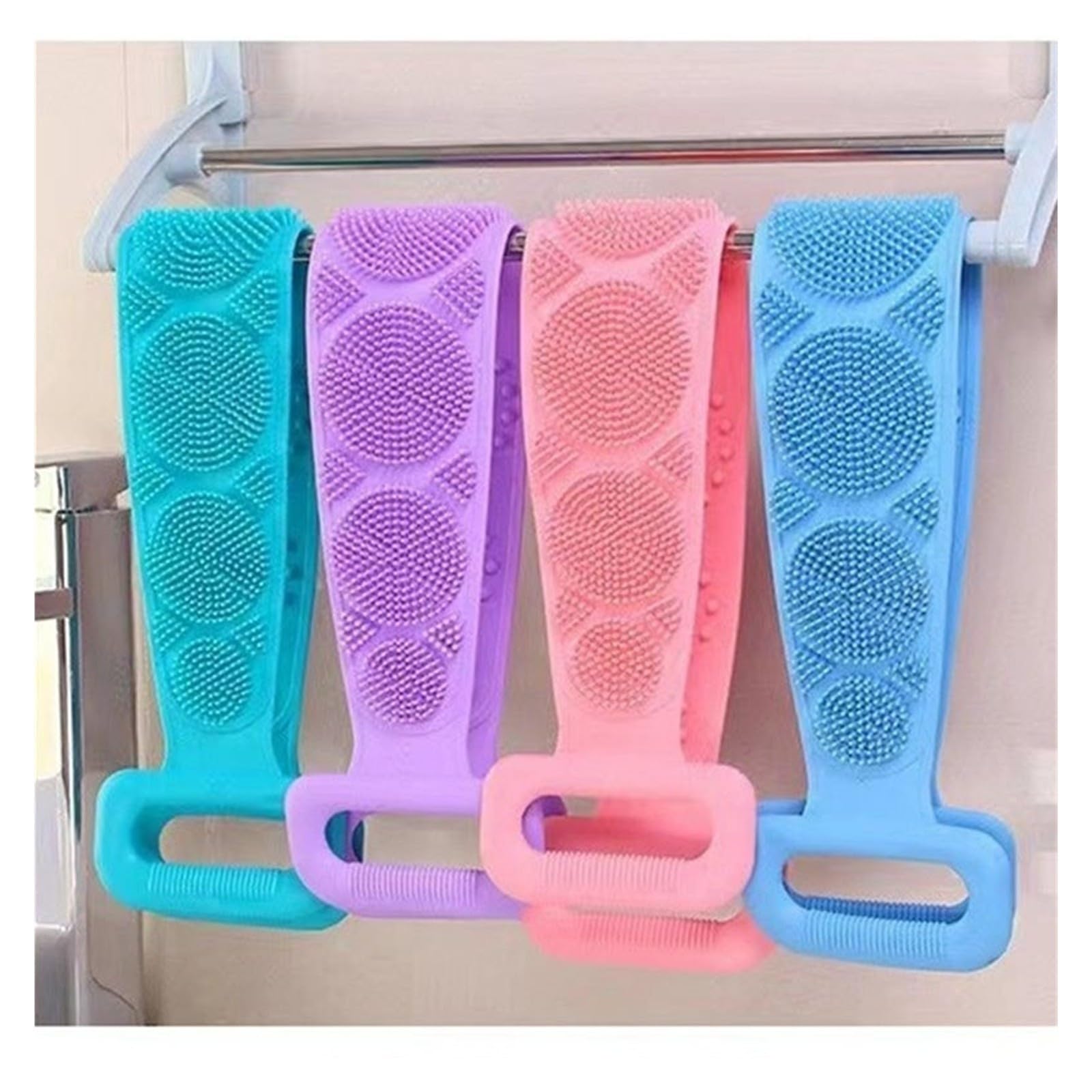 Esponja corporal de silicona, toalla de baño, exfoliante de espalda, cinturón de masaje (azul morado)