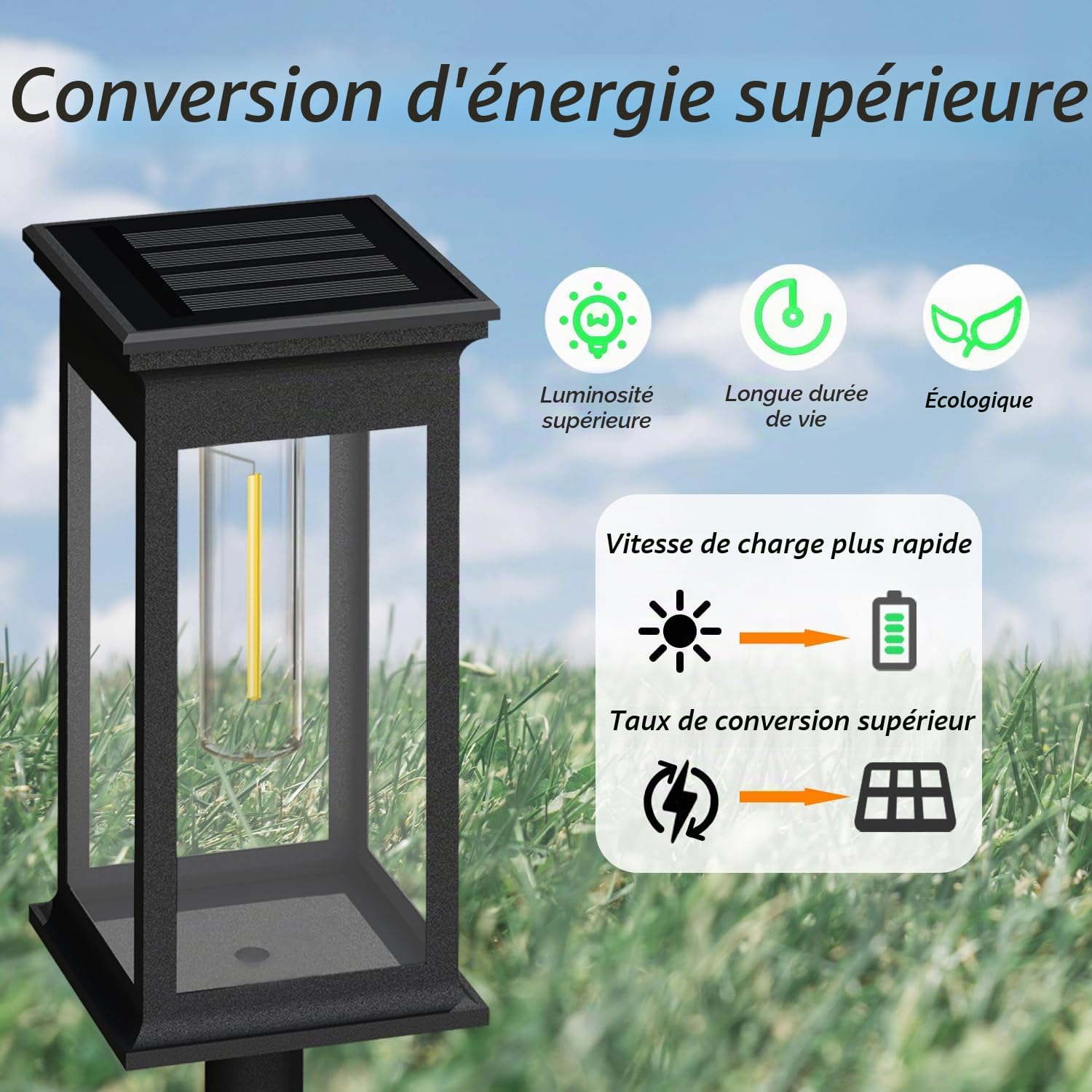 Lampes Solaires Extérieur Jardin, Lot de 6 Lampes pour Allées, Étanche IP65, Eclairage Solaire, Allumage Automatique, 3000K Blanc Chaud, Lumiere Jardin pour Patio, Terrasse, Piscine et Paysage