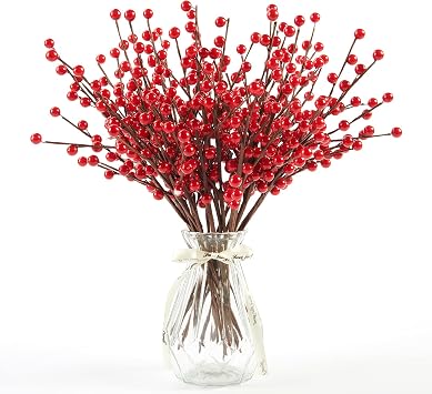 Joyhalo 12 Pack Berry Stems - 12.6 Holly Berry Stems for Christmas Tree Filler Branches, Red Berries Christmas Decor, Picks, Artificial Cranberries Ornaments Crafts Holiday Home Decor