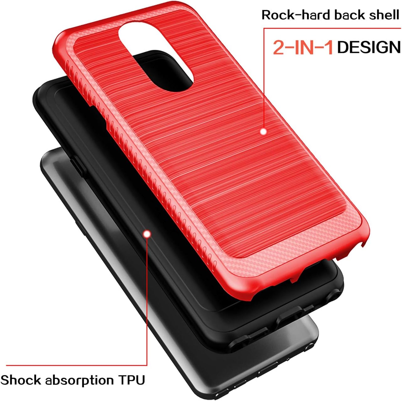 Stylo 4 Case, Stylo 4 Plus Case, Q Stylus Case,Numy Dual Layer Shockproof,Highly Protective w Kickstand Hard PC & Soft TPU Phone Case,w HD Screen Protector,Attractive Tire Appearance-Red