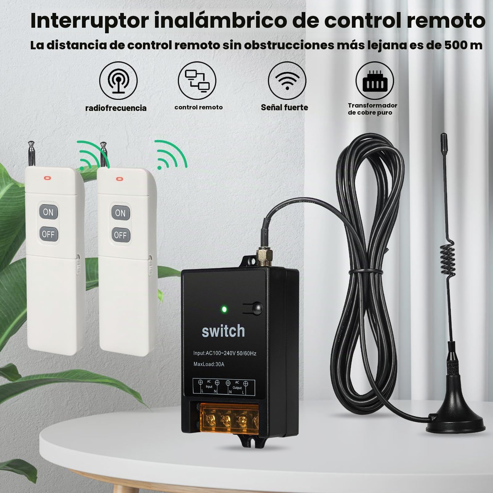 Interruptor Con Mando a Distancia 220V Interruptor Inalambrico Rele 220V remoto AC rele de control para bomba de agua motor sistema de seguridad distancia máxima 1500m con 2 mandos a distancia.