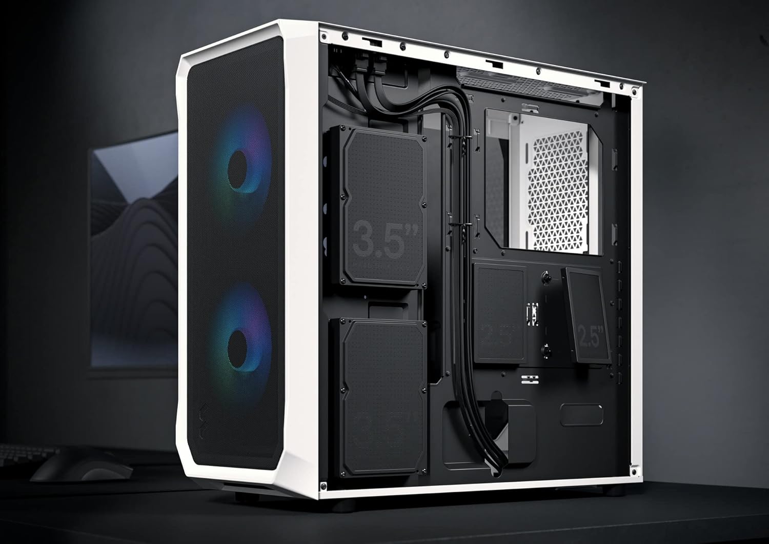 Design Focus 2 RGB White TG Clear Tint 【ゲームビデオカードサポートディレ】 エアフロー重視 強化ガラスパネル採用