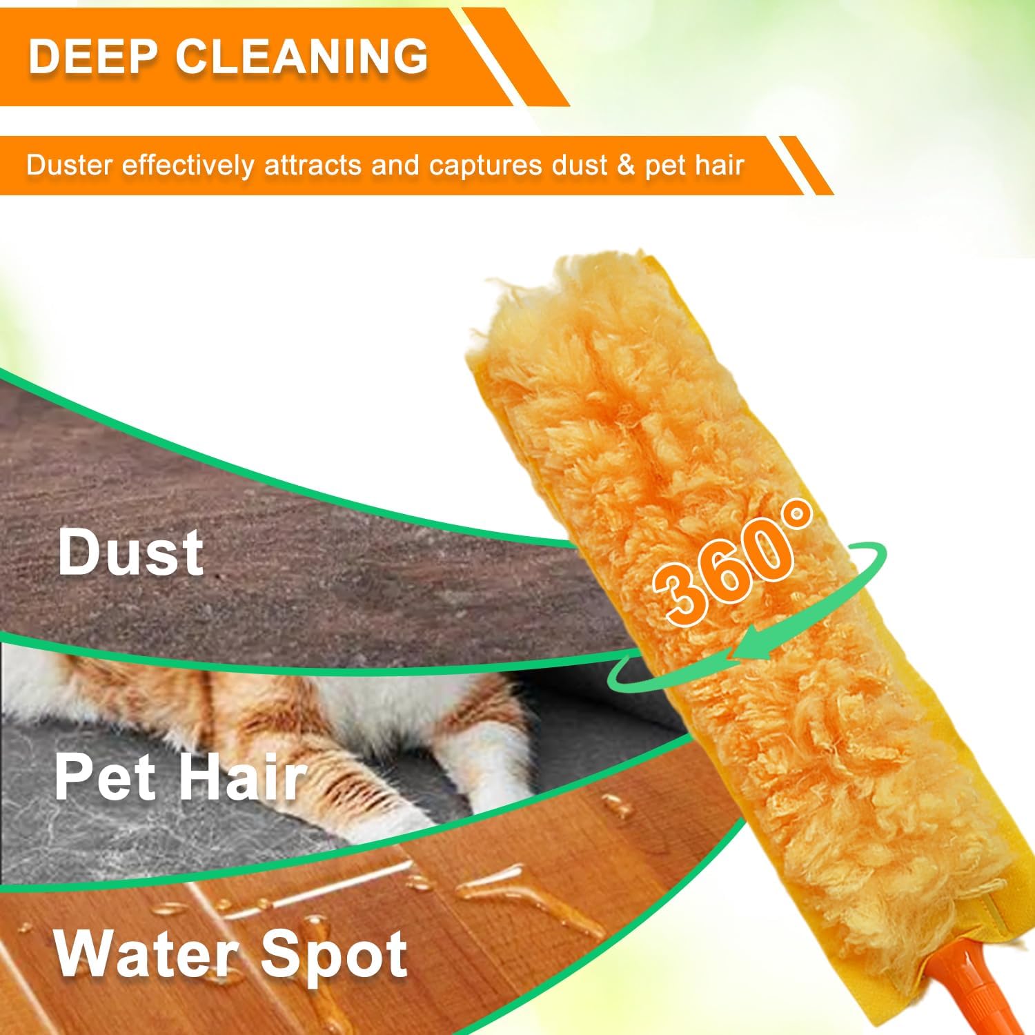 100" Reachable Microfiber Feather Duster, Duster with Extension Pole, 3 pcs Replacement Duster Head, Cleaning Tools for High Ceilings and Fans, Blinds, Cars and Furniture thumbnail