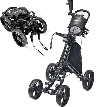 Golf Push Cart 4-Wheels,Folding Golf Cart, Golf Pull cart with Cup Holder,Umbrella Holder,Cooler Bag
