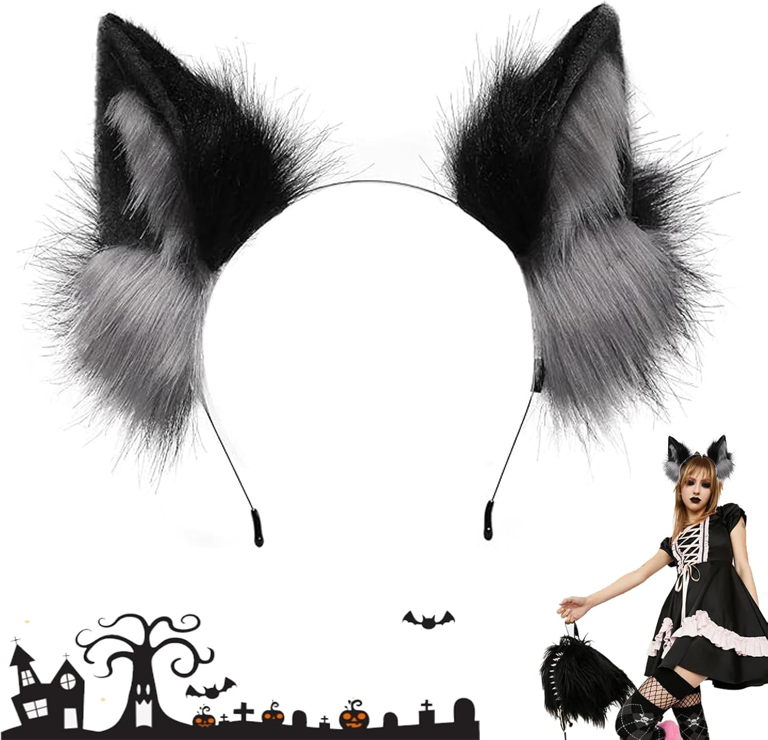 Handmade Cat Ears Headband Fur Fox Wolf Cat Ears Headband Therian Ears Kawaii Headband for Children Adults Halloween Party Cosplay Accessories