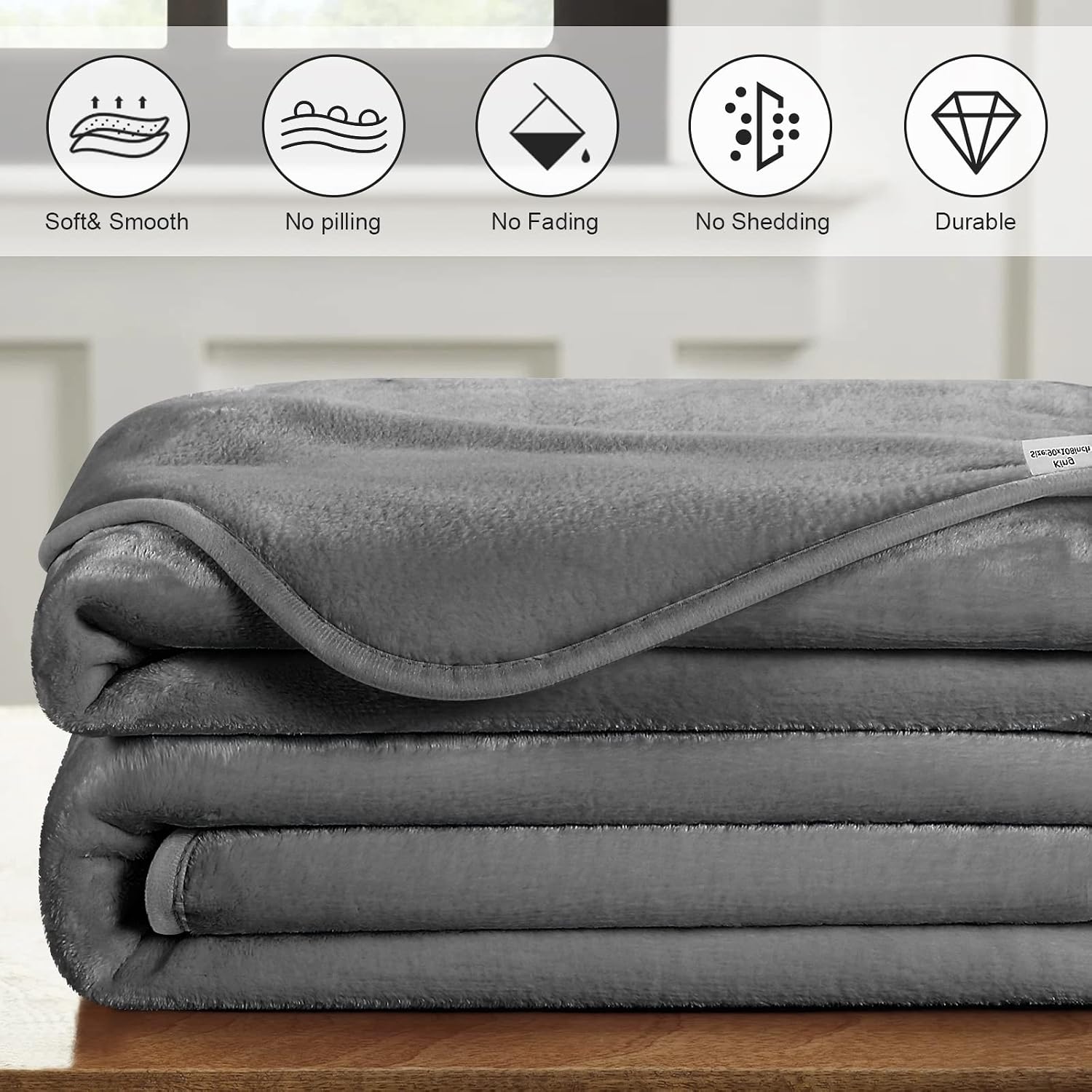 Balichun Queen Size Blanket - Soft Lightweight 330GSM Bed Throw Blanket for Sofa, Couch, Bed, Camping, Travel -All Season Thermal Fleece Blankets, 90x 90 inches, Grey