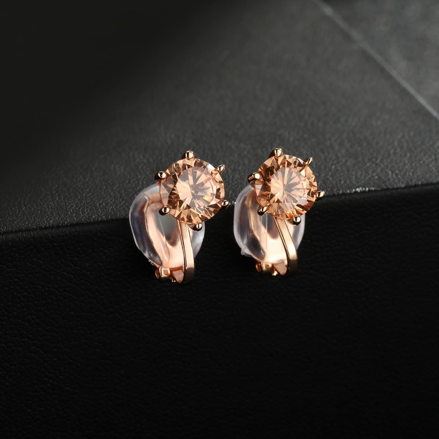 EVEVIC Austrian Crystal Round Cilp On Stud Earrings for Women 14K White Gold Plated Non Pierced for Sensitive Ears Jewelry Gifts for Anniversary - Image 2