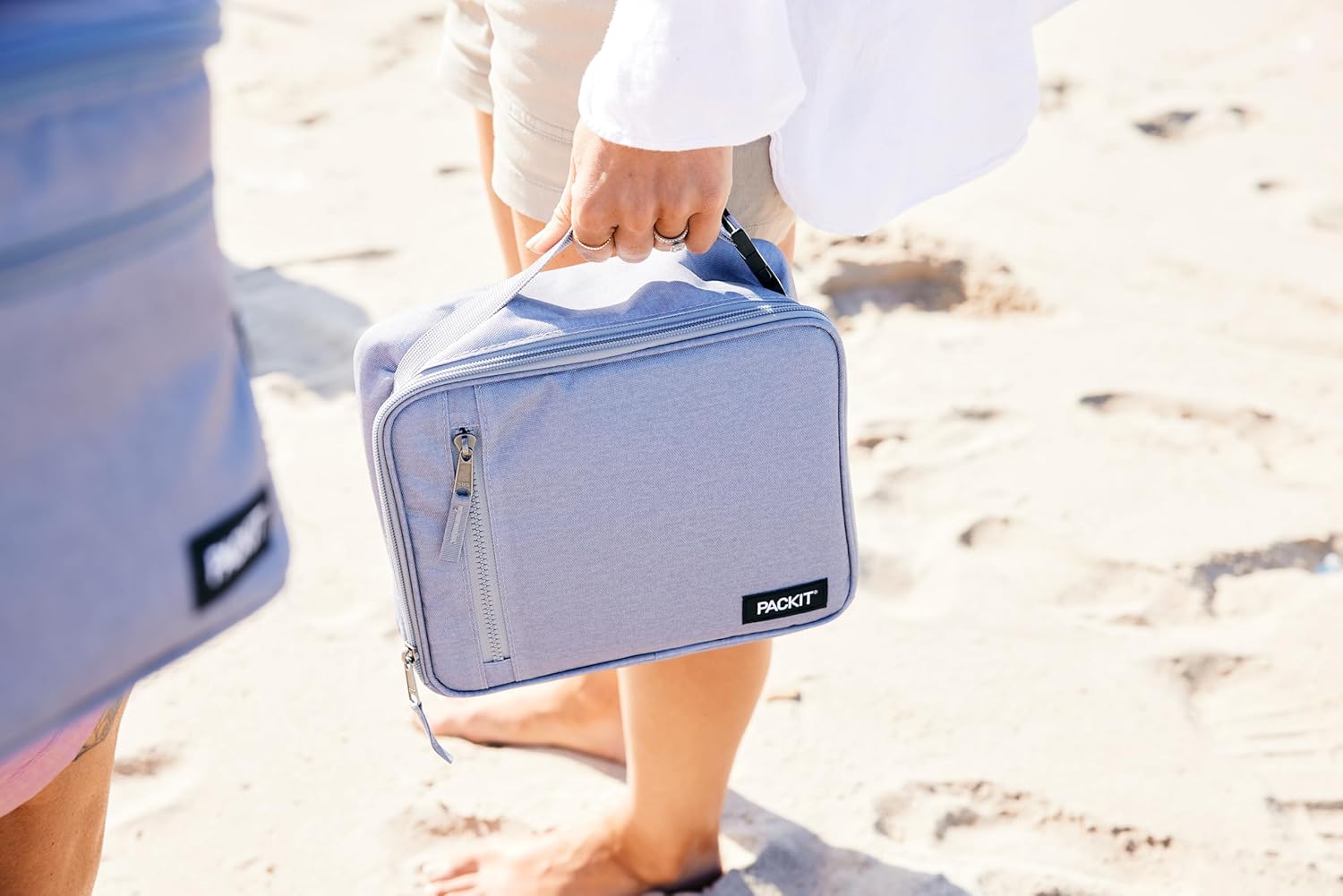 PackIt(R) Freezable Classic Lunch Box, Gray Fog, Built with EcoFreeze(R) Technology, Collapsible, Reusable, Zip Closure With Front Pocket and Buckle Handle, For Work Lunches and Fresh Lunch On the Go