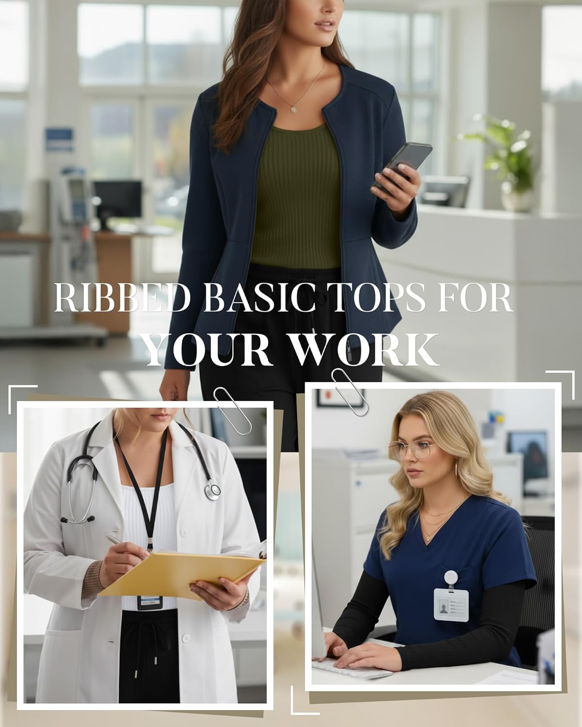 4 Pack Women's Plus Size Underscrubs Shirts, Cotton Ribbed Long Sleeve Nurse Top Scoop Neck Fitted Basic Undershirt - Image 4