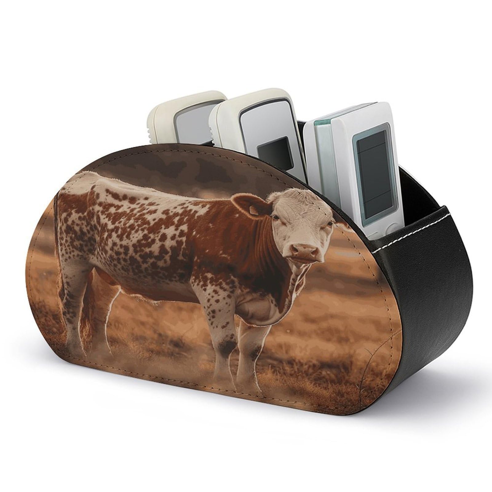 FekiLoot Cow Standing Remote Control Holder with 5 Compartments Remote Organizer Caddy for Table TV Remote Caddy Storage Box/Tray Fits Media Controllers Office Supplies