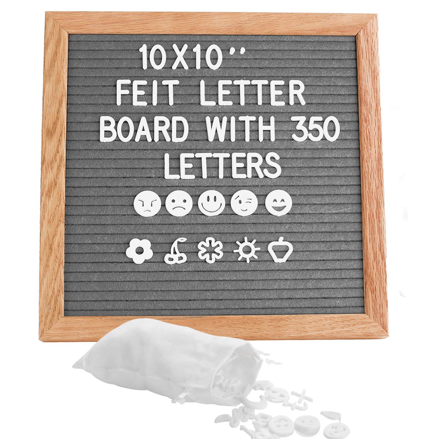 Feltro Letter Board 25x25 cm, Feltro Retro in 350 Pezzi Alfabeto Decorativo Lettere con Gancio in Metallo per Appenderla al Muro e Decorazioni per Interni, Grigio
