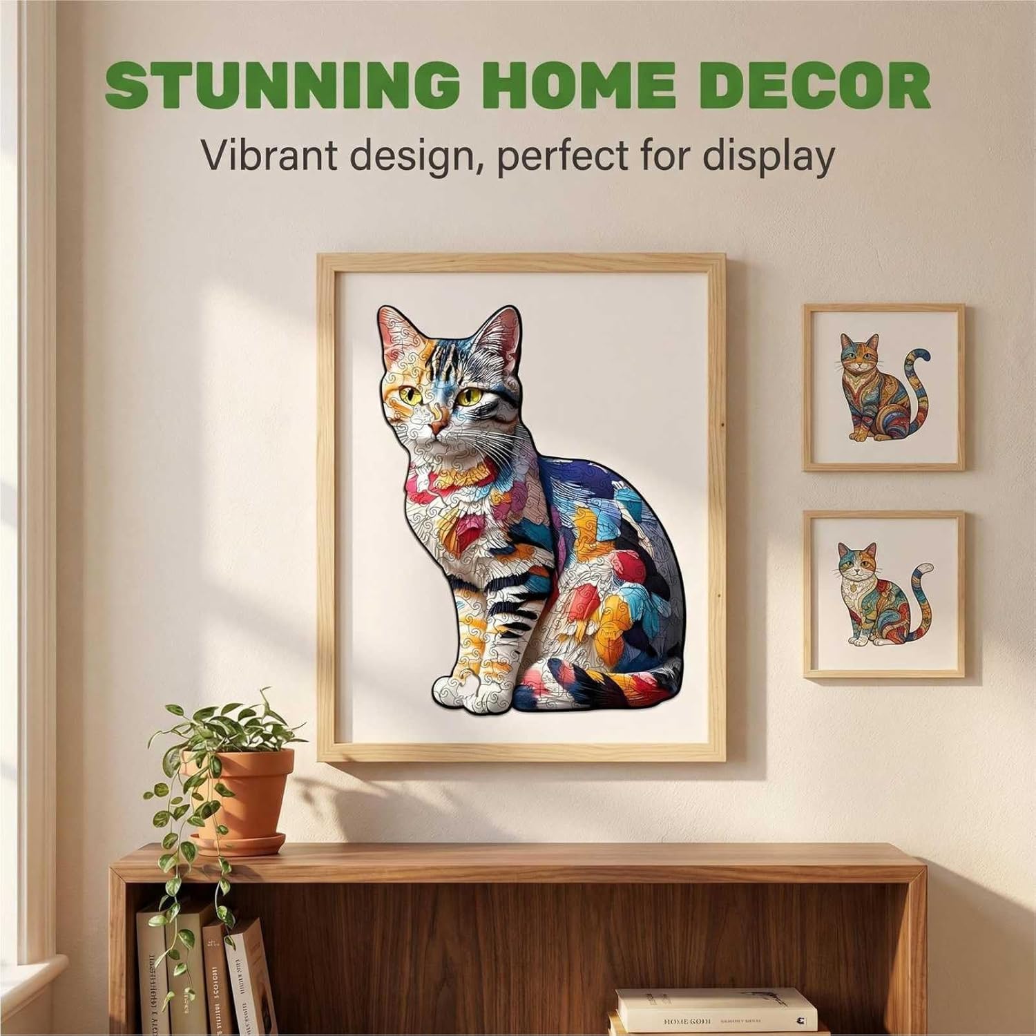 Colorful Cat Wooden Puzzles for Adults, Medium Difficulty Irregular Cat-Shape Jigsaw Puzzles, Stress Relief, Creative Gifts for Family and Friends (L 10.3 * 7.7 inch)