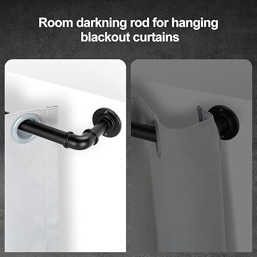 Miniatura 4 de OLV Paquete de 2 barras de cortina industriales negras para ventanas de 28 a 48 pulgadas (2.3-4 pies), barras de cortina opacas de 1 pulgada, para