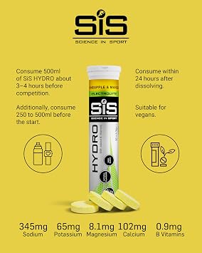 Science in Sport Hydro Electrolyte Tablets - Four Key Electrolytes and B Vitamins - Sugar-Free, Vegan & Gluten-Free Sports Hydration - Pineapple & Mango - 20 Effervescent Tablets