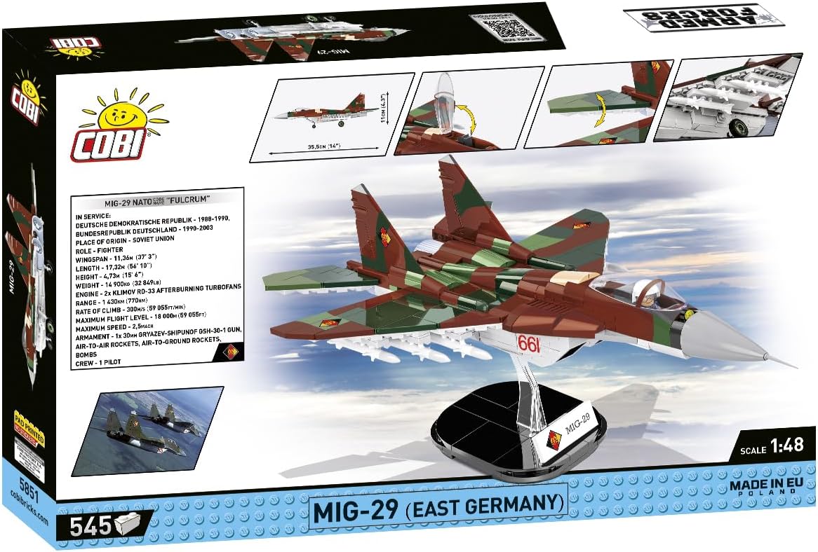 COBI Armed Forces MiG-29 (East Germany) Aircraft Building Set, 545 Pieces