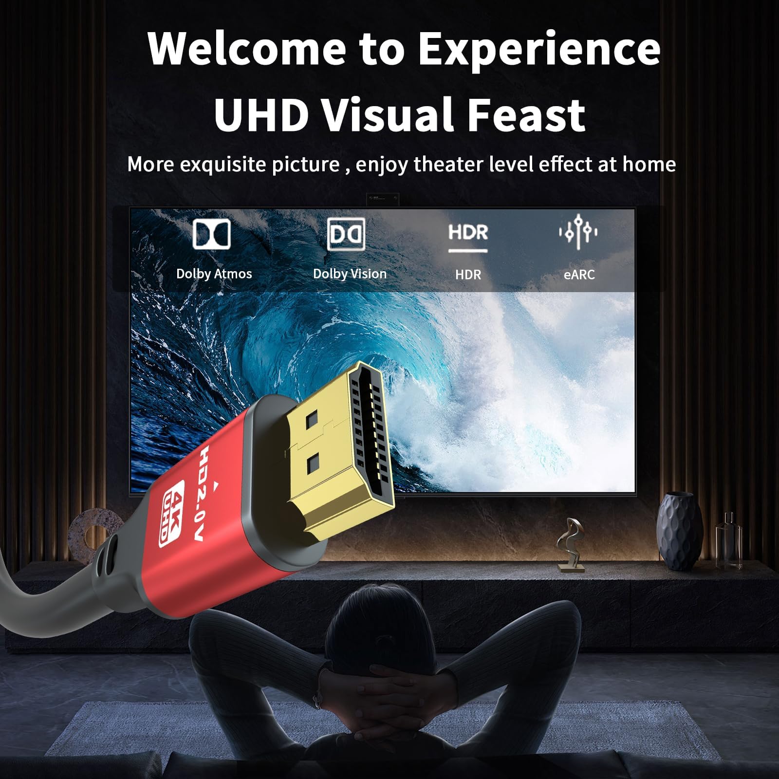 Cable HDMI de 10 pies, paquete de 5, 48 Gbps, 8 K a 60 Hz, 4 K a 120 Hz, HDCP 2.2 y 2.3, DTS:X, HDR 10, compatible con Roku TV/eARC/3D/PS5/HDTV/Laptop/Blu-ray Cable HDMI de alta velocidad