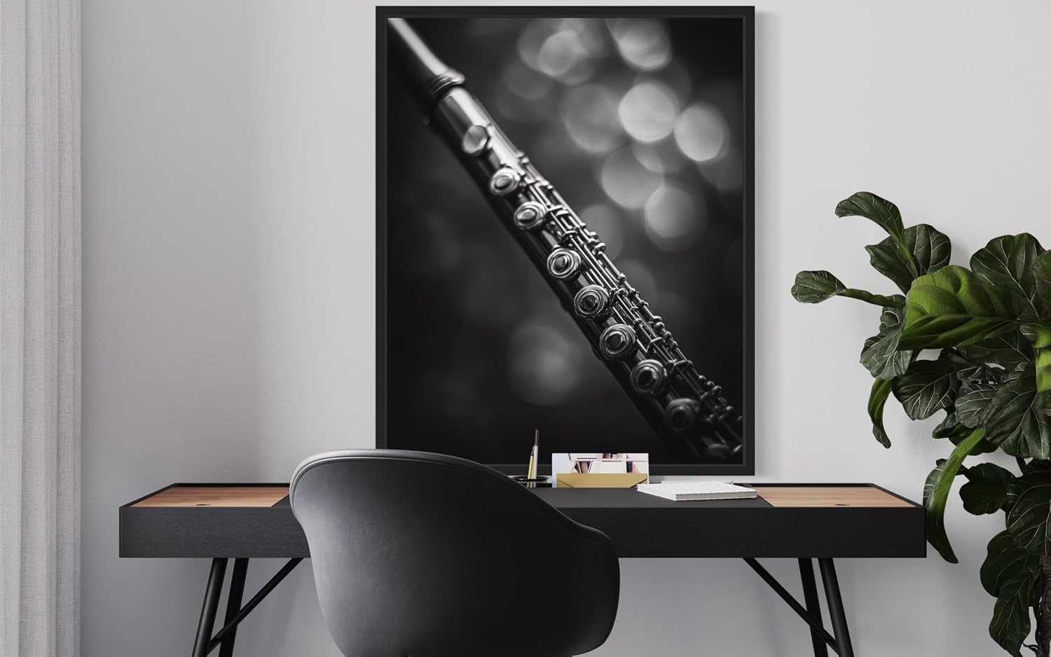 Flute Black Framed Art Music Poster - Musical Instrumental Wall Art Print - Black and White - Photography Musical Art - Bedroom or Office Living Room Decor 137 (Flute, 14"L x 11"W, Black Frame) image 5
