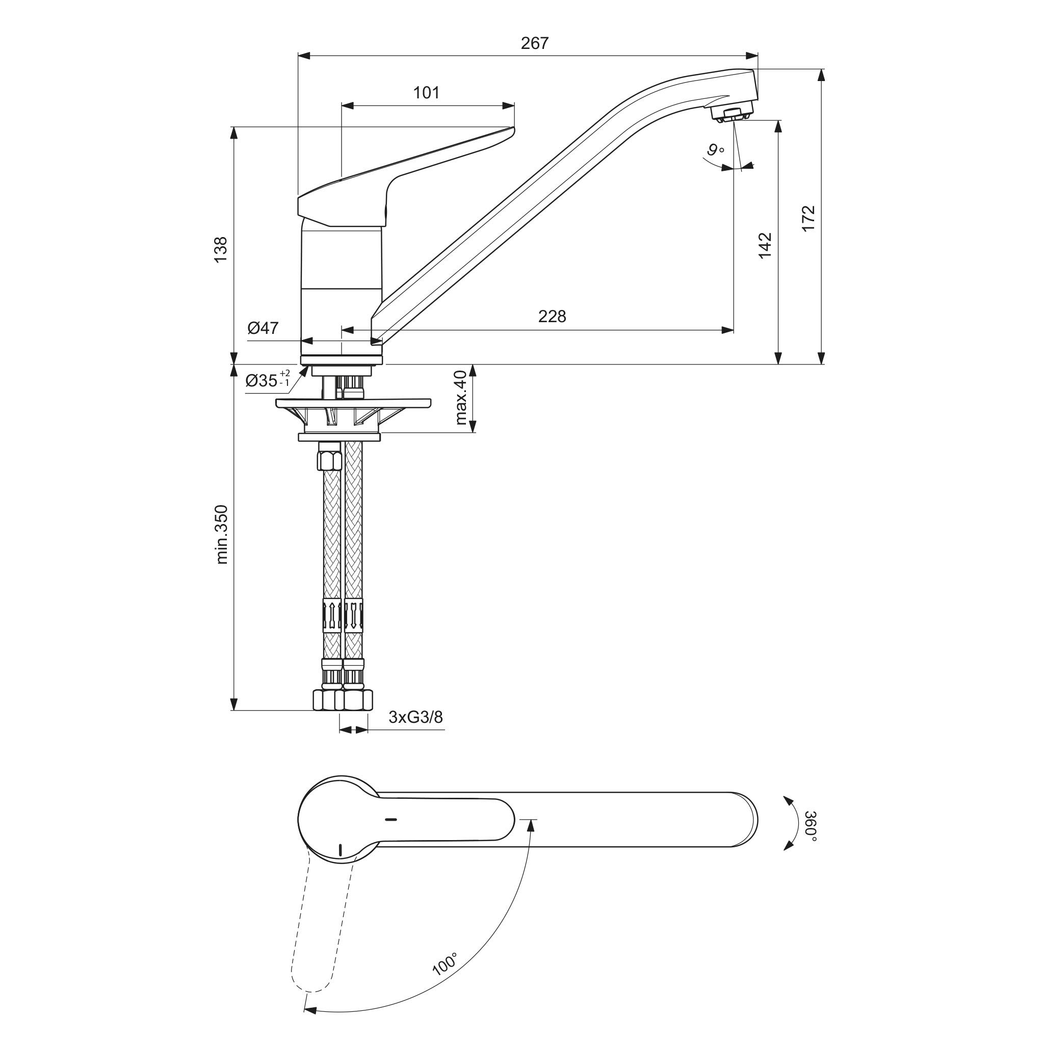 Ideal Standard - Ceraflex, Miscelatore cucina monocomando a bocca bassa orientabile, Da appoggio, Cromato